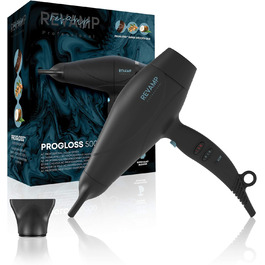 Фен Revamp Progloss 5000 (2400 Вт), легкий фен з дифузором і насадкою, іонна технологія для прямого волосся і збагачений оліями Progloss Keratin, Coconut & Argan, Black