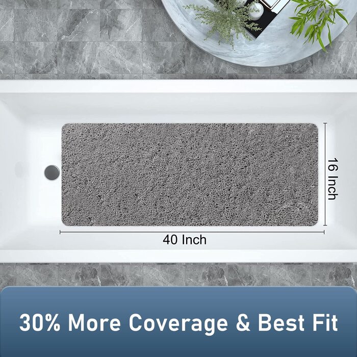 Нековзний килимок для душу, М'який комфортний безпечний килимок для ванни 60 х 60 см, антибактеріальний килимок для ванної з дренажними отворами, нековзний килимок для душа для ванної та вологих приміщень (100 х 40 см, сірий)