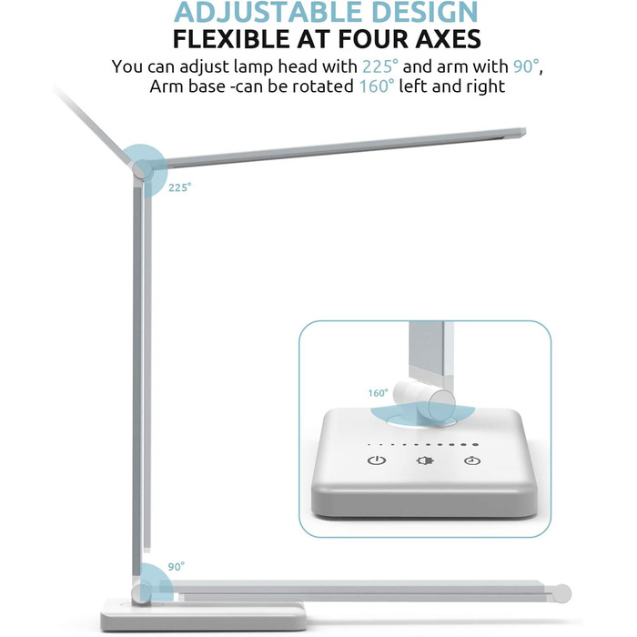 Світлодіодна настільна лампа Angdarun, з можливістю затемнення, USB, 5 кольорів, 10 рівнів яскравості, сенсорний, складний, сріблястий