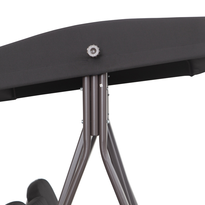 Гойдалка для трьох осіб у стилі Голлівуд, з регульованим дахом, металевий каркас, коричнево-чорна, 116 x 206 x 183 см