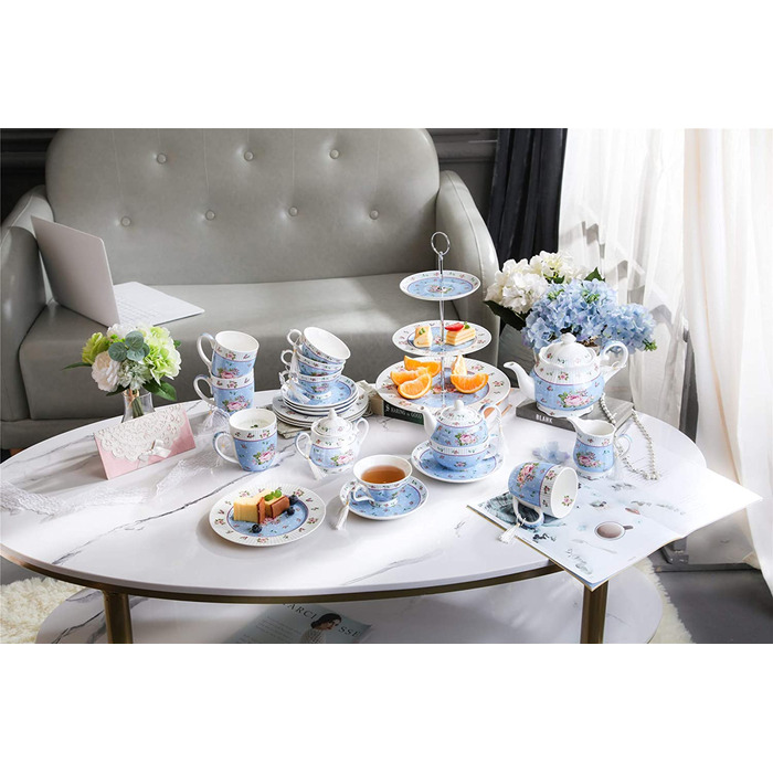 Набір чашок для кави London Boutique K414, 330 мл, рожевий, 4 шт. (Rose Blue), Porzellan, Vintage/Retro стиль