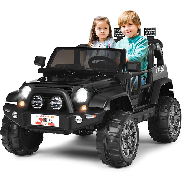 Дитячий електромобіль COSTWAY на 2 місця, 12V, з пультом, MP3, музикою, сигналом і фарами, для дітей від 3 років, чорний