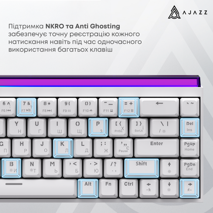 Дротова механічна клавіатура Ajazz NK68 Red switches White (NK68-R-W)
