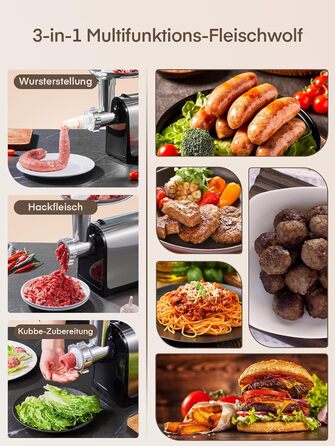Електрична м'ясоподрібнювач Fleischwolf 3 в 1 з набором для ковбаси та 3-ма лезами з нержавіючої сталі