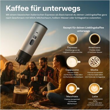 Портативна кавомашина MMOBIEL: електрична еспресо-машина з підігрівом, USB-C, для кави та капсул. Ідеально для подорожей, кемпінгу, дому, офісу. Білий колір + підставка