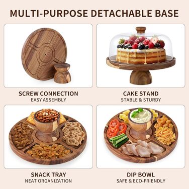 Дзеркальна підставка для тортів 30 см з дерева | Двостороння тортівниця з ніжками та кришкою (PET) | Кришка для тортів/кришка для пирогів | Універсальна підставка для тортів для весілля, дня народження, чаювання