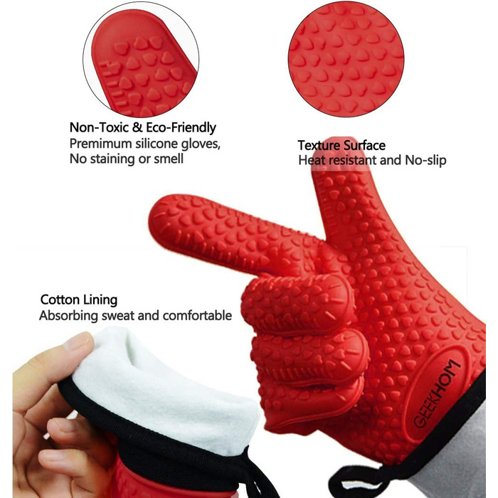Кухонні рукавиці GEEKHOM - термостійкі, водонепроникні, червоні