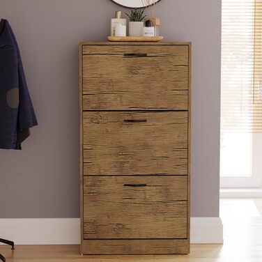 Шкаф для взуття з 3 висувними ящиками Home Discount – дерев'яний, горіх/білий, антик-фініш