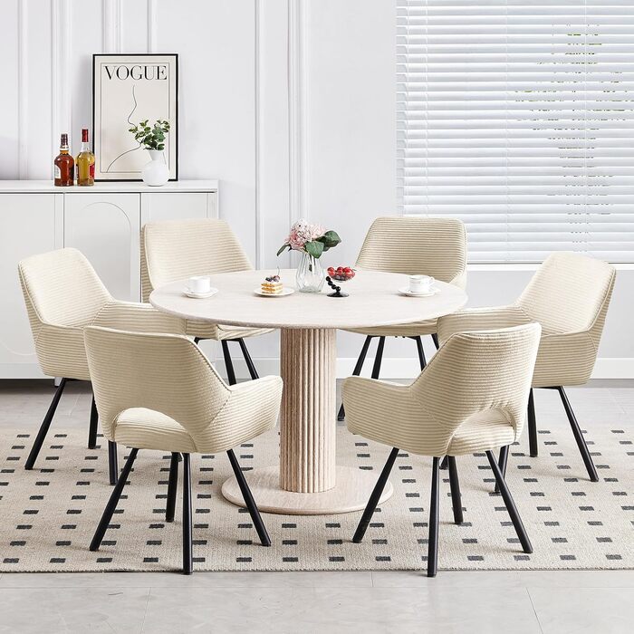 Набір з 4-х обертових стільців для їдальні з підлокітниками, 360° обертання, кухонні стільці, сучасні м'які стільці з тканинною спинкою для кухні, їдальні, спальні, бежеві