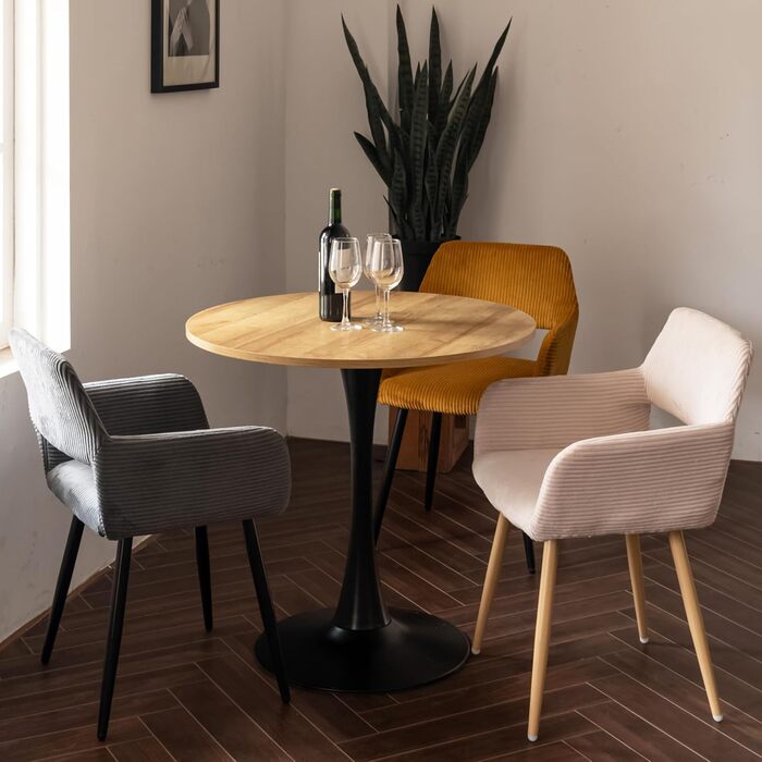 Круглий обідній стіл Cosy - 80x80x75 см, дуб + чорний, для кухні, вітальні, офісу