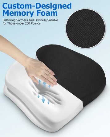Ортопедична подушка Xespis для сидіння, Memory Foam, для болю в куприку, сідниці, геморої, спини, чорна