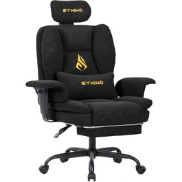 Ігровий крісло Symino, ергономічний офісний стілець з підніжкою, вінтажний дизайн, чорний, до 130 кг