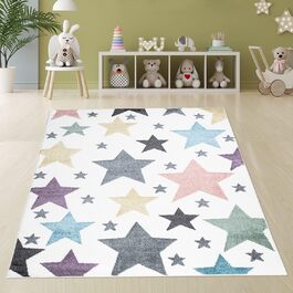 Килимок для дитячої кімнати pay-кремовий кольоровий - 120x160 см - зірки в пастельних тонах килим для ігор з зірками дитячий килим з коротким ворсом м'який 120x160 см мульти