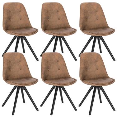 Стільці для їмжання WOLTU, кухонні стільці, скандинавський дизайн, стільці для туалетного столика, крісла для відпочинку, м'які стільці, ретро дизайн, м'яке сидіння з льону, сірий колір, BH54gr-4 (темно-коричнева тканина, набір з 6 шт.)