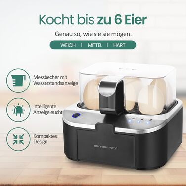 Електричний яйцеварка Emerio SIEGER: 3 ступені нагріву, голосове сповіщення, BPA Free, EB-123177.1, чорний/сріблястий