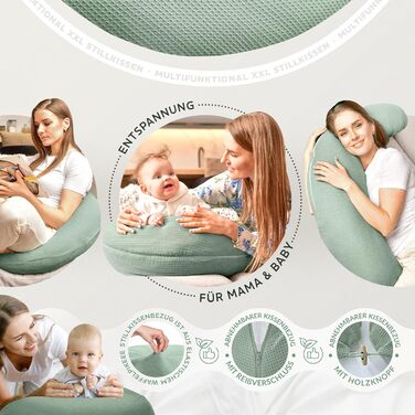 Подушка для вагітних та годування sei Design XXL 190x35 см, ергономічна подушка для сну з чохлом з органічної бавовни муслін (м'ятна)