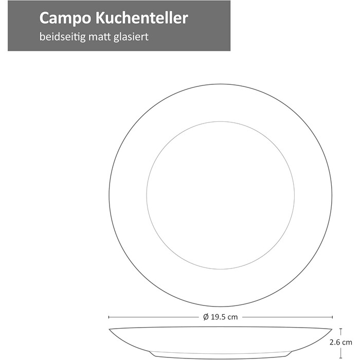 Крем VAN WELL Combined Service Campo на 6 персон, 24 шт. Набір керамічного посуду, кремовий з чорним обідком