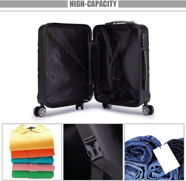 Дорожня валіза Kono з двома коліщатками 65 см, середнього розміру, з твердою оболонкою, з АБС-пластику, з візком, багаж 3,1 кг, 61 л (Чорний)