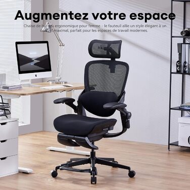 Ергономічне крісло для жінок Musso E80 Muse FemmePosture™ - регулювання нахилу 135°, 3D-підтримка попереку, 17см 4D-підголовник, висувна підніжка, регулювання глибини та висоти сидіння, регульовані підлокітники (Чорний)