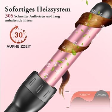 Набір для завивки та випрямлення волосся BESTOPE MIX 5-в-1 з насадками для великих та маленьких локонів, 10-32 мм, швидкий нагрів, 2 температурні режими, рожевий