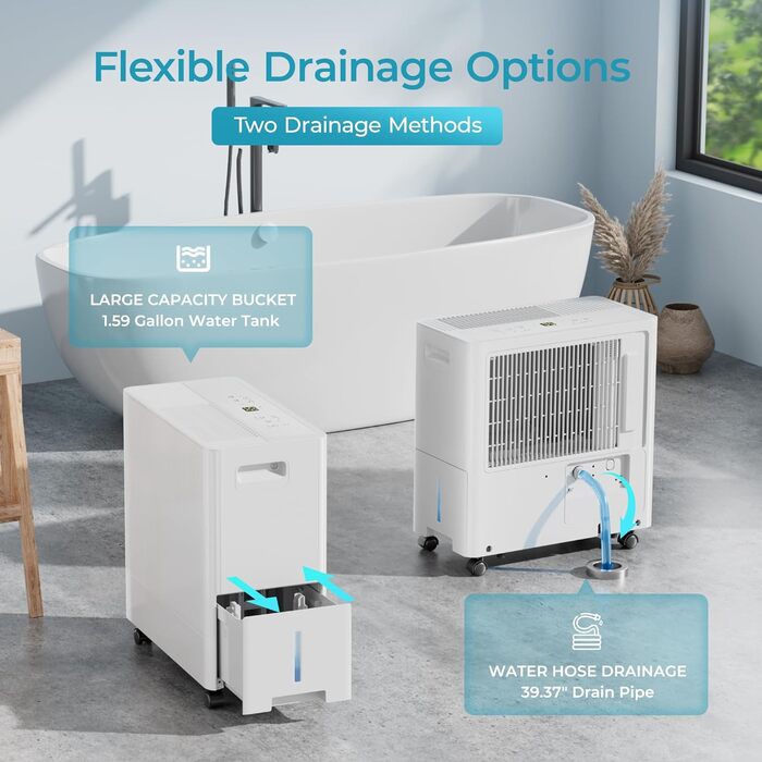 EUHOMY Електричний осушувач повітря 12L - для спальні/ванної/підвалу, тихий та економічний, 3 режими, автоматичне відтавання, шланг, фільтр, таймер, 12л/день, для 122м³/25м²