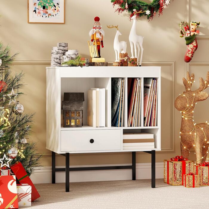 Підставка для програвача COSTWAY з місцем для зберігання вінілових платівок, білий колір, 70 x 36 x 80 см