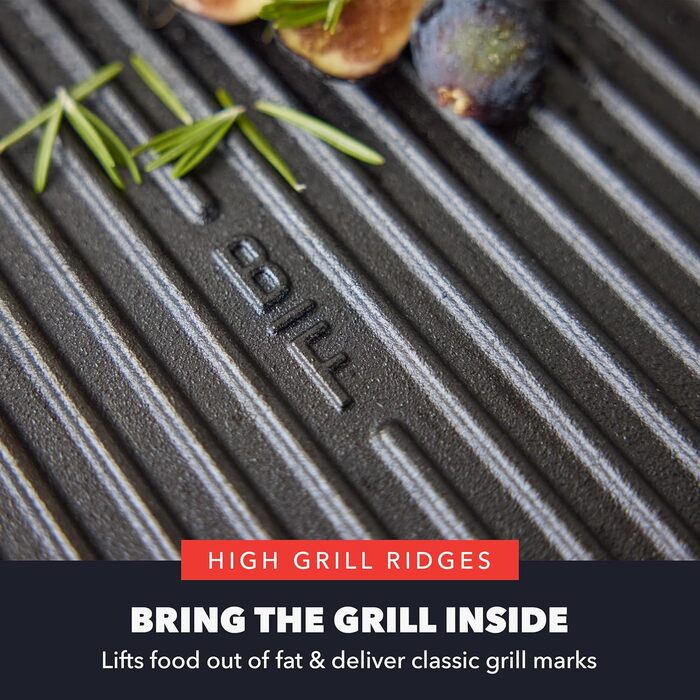 GreenPan x Bobby Flay сковорода-гриль з чавуну, квадратна, 27.9 см, попередньо обпалена, професійна якість, міцна, з ручками, сумісна з індукцією, для плити, духовки, гриля та вогню, для квадратних грилів 28 см, чорна
