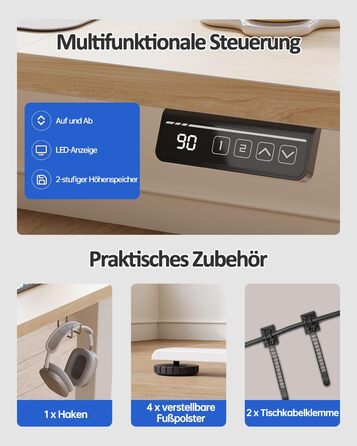 Електричний регульований стіл Devoko 120x60 см: офісний, для комп'ютера, з пам'яттю висоти, стоячий, бежевий