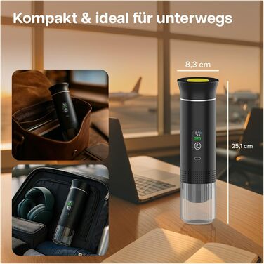 Портативна кавомашина MMOBIEL: електрична еспресо-машина з підігрівом, USB-C, для кави в зернах та капсул – ідеальна для подорожей, кемпінгу, дому, офісу, авто (чорний)