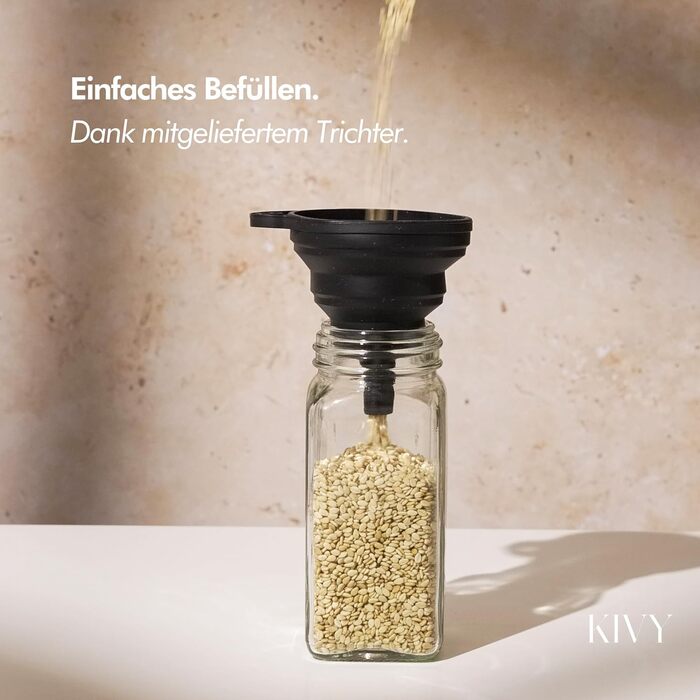 Спеція органайзер KIVY з полицями та 24 скляними баночками | Регульований, підходить для всіх ящиків | Скляні баночки з бамбуковими кришками (Чорний)