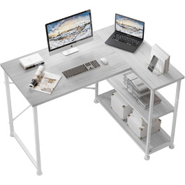 Письмовий стіл L-подібної форми з відсіками для зберігання, двосторонній, 2 яруси полиць для зберігання, 110 см, сірий