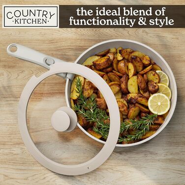 Набір посуду Rhombus 13 предметів: каструлі та сковорідки з антипригарним покриттям, знімні ручки, для кухні, кемпінгу, духовки (кремовий)