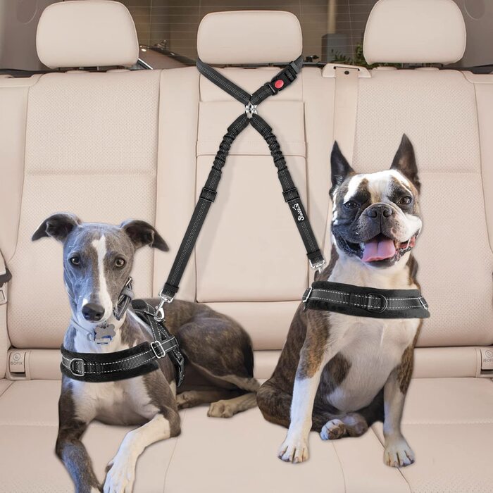 Подвійний ремінь безпеки lukovee для собак, автомобільний підголівник, ремінь безпеки, без вузлів, повідець для собак, регульований, еластичний, для цуценят, розгалужувач, чорний, 2 шт. 2-чорний