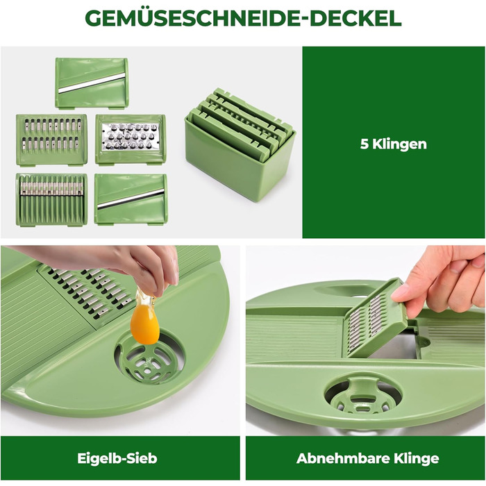 SUSTEAS Салатниця-швидкокрутка 4.5л з кришкою, чаша для салату з 5-лопатевим ножем, механізм Kubelantrieb та сепаратор для яєць – для миття, сушіння та нарізання салату, овочів, фруктів