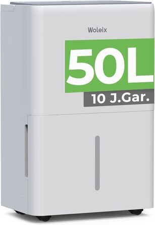 Електричний осушувач повітря 12L з таймером, для підвалів та приміщень до 122м³, з фільтром та 1м шлангом, 10 років гарантії, 50л/день