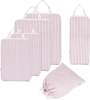 Набір органайзерів для валізи та рюкзака Narwey, 6 шт, компресійні пакувальні куби для подорожей (Рожеві смужки)