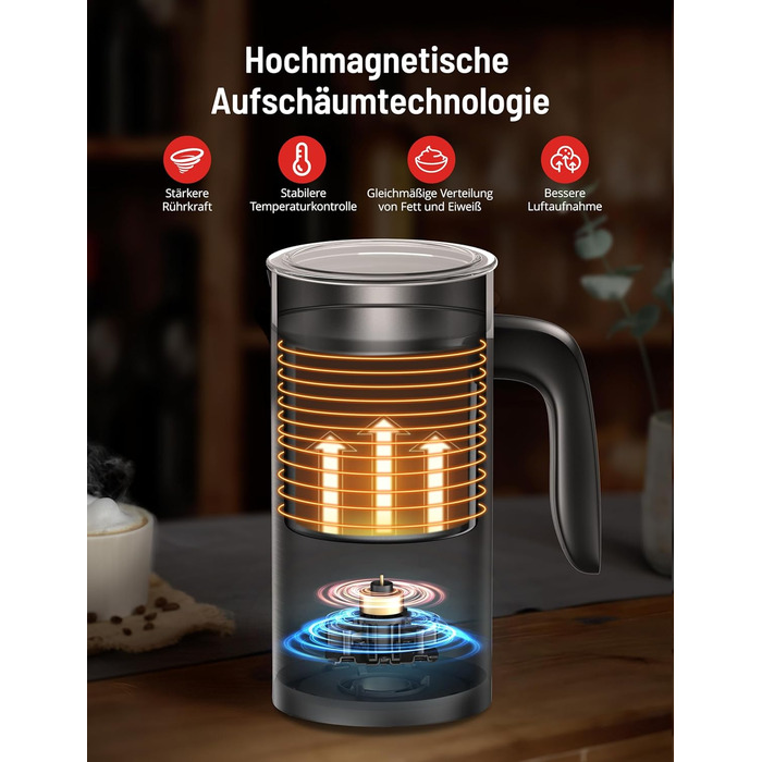 Електричний спінювач молока PARIS RHÔNE 4-в-1, 300 мл, індукція, антипригарне покриття, бездротовий, срібний