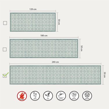 Килимове полотно - кухонне полотно 240x50 см вінілове нековзне і миється кухонне полотно з вінілу, 100 зроблене в Італії килимове полотно для вітальні, кухні (240 x 50 см, Old Style Green)