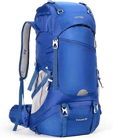 Похідний рюкзак HOMIEE 50 л, чоловічий і жіночий водонепроникний похідний рюкзак, дорожній рюкзак для активного відпочинку, похідний рюкзак з дощовиком, рюкзак для піших прогулянок, альпінізму, кемпінгу, подорожей, спорту (синій)