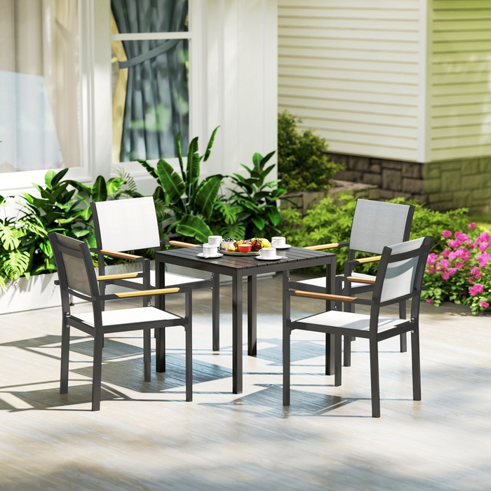 Outsunny Garden Table Алюміній 73x73 см Атмосферостійкий буфетний стіл з ефектом дерева, Кемпінговий стіл на 4 особи Нековзний балконний стіл Обідній стіл на відкритому повітрі для саду, патіо Балкон чорний