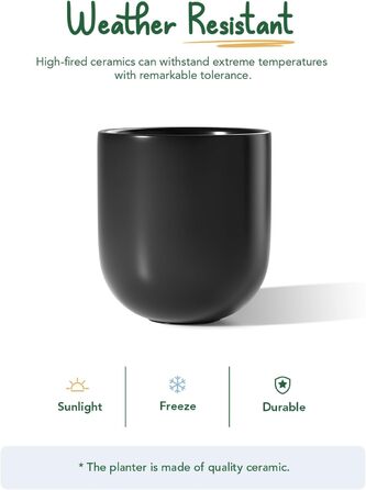Керамічний горщик для квітів LE TAUCI, 25 см, чорний, з дренажним отвором