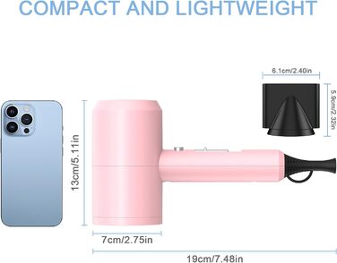 Іонний фен з двигуном змінного струму 1800 Вт, фен для швидкого сушіння волосся Slopehill, салонний фен з кнопкою гарячого/холодного, 3 концентратори та дифузор фена, 3 налаштування температури, 2 швидкості (рожевий)