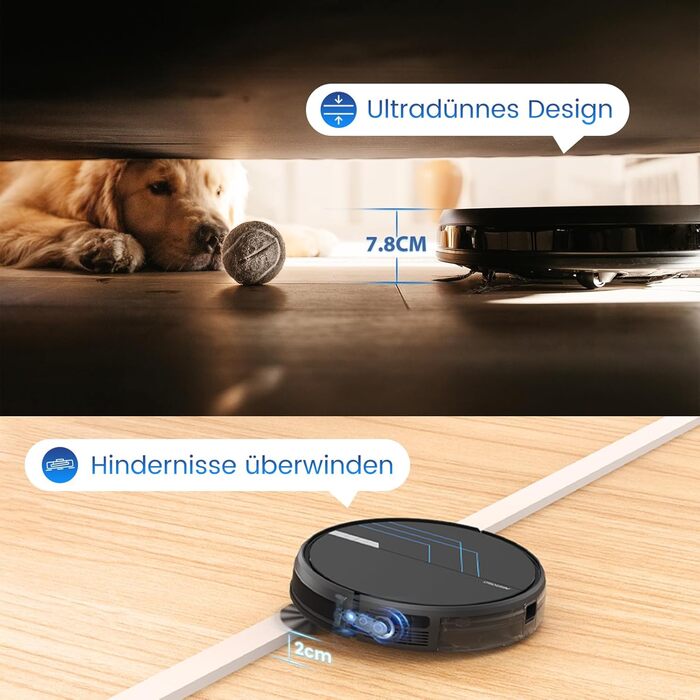 Робот-пилосос AIRROBO P30 з функцією миття підлоги, 3000Pa, 3-в-1, для тварин, килимів, твердих підлог, з пультом керування, 120 хв роботи, чорно-синій