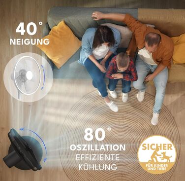 Підлоговий вентилятор LEBENLANG з пультом керування, LED-дисплеєм, 5 режимів, енергозбереження, осциляція, тиха робота, таймер, 60W, чорний