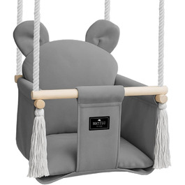 NATILU® Дитяча гойдалка для дому та саду | Велюр Сірий Ведмідь | Дерев'яна гойдалка | Гойдалка для малюків | Гойдалка для саду | Гойдалка для дітей від 6 місяців