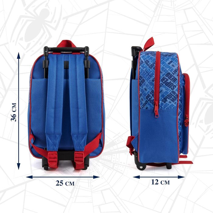 Дитячий рюкзак PERLETTI Spiderman Kids 3 4 5 6 років - Marvel Superhero Дитячий рюкзак для хлопчиків з 2 колесами та передньою кишенею - Людина-павук Рюкзак-візок Дитячий садок для малюків - 36x25x12 см