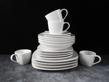 Комбінована послуга Класика Сучасний дизайн, Елегантний набір білого порцелянового посуду з 6 обідніми тарілками, 6 бічними тарілками, 6 тарілками для супу, 6 чашками для чаю, 6 блюдцями (20 шт. )