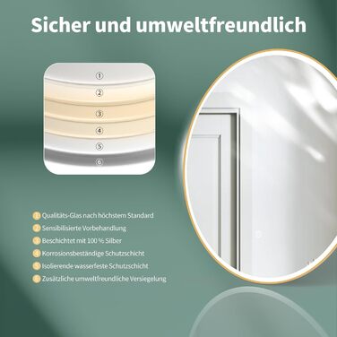 Дзеркало для ванної кімнати HOKO Design Riga, кругле, 60 см, з металевим каркасом Gold. LED-підсвічування, сенсорне керування, зміна кольору світла (тепле, холодне, нейтральне). 60 x 60 см