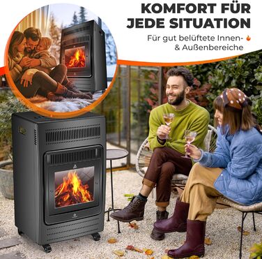 Газовий нагрівач KESSER®: газовий камін-нагрівач, 3.4 кВт, інфрачервоний, 2 режими, з регулятором та шлангом, чорний