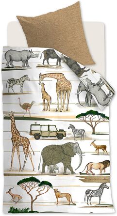 Постільна білизна KIDS Постільна білизна Африка's Animals l 135x200 л Safari l Барвиста постільна білизна високої якості з бавовни, 2 шт.